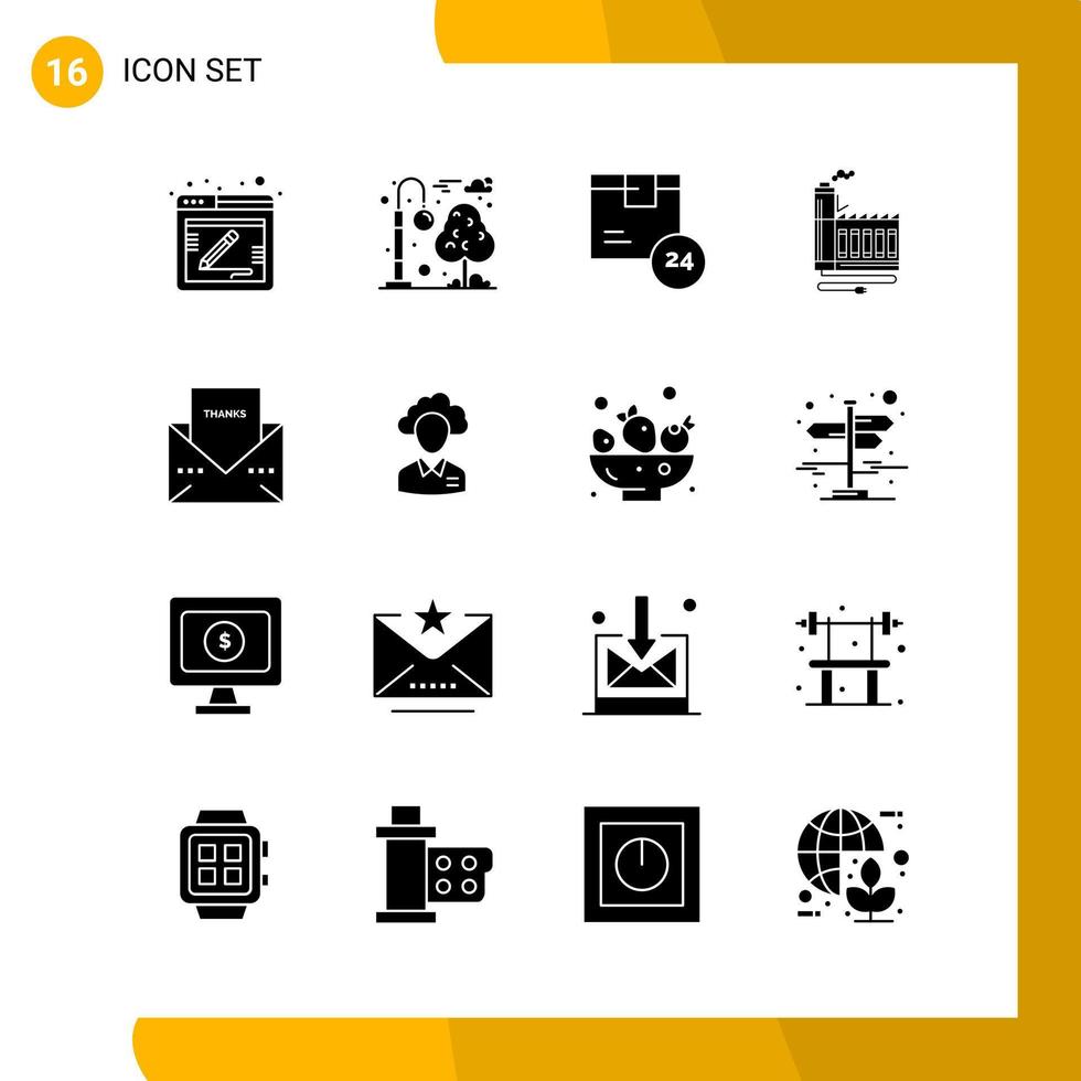 16 Icon Set Solid Style Icon Pack Glyph Symbols isolated on White Backgound for Responsive Website Designing Creative Black Icon vector background