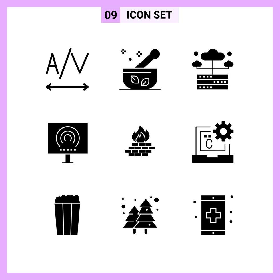 9 Icons in Solid Style Glyph Symbols on White Background Creative Vector Signs for Web mobile and Print Creative Black Icon vector background