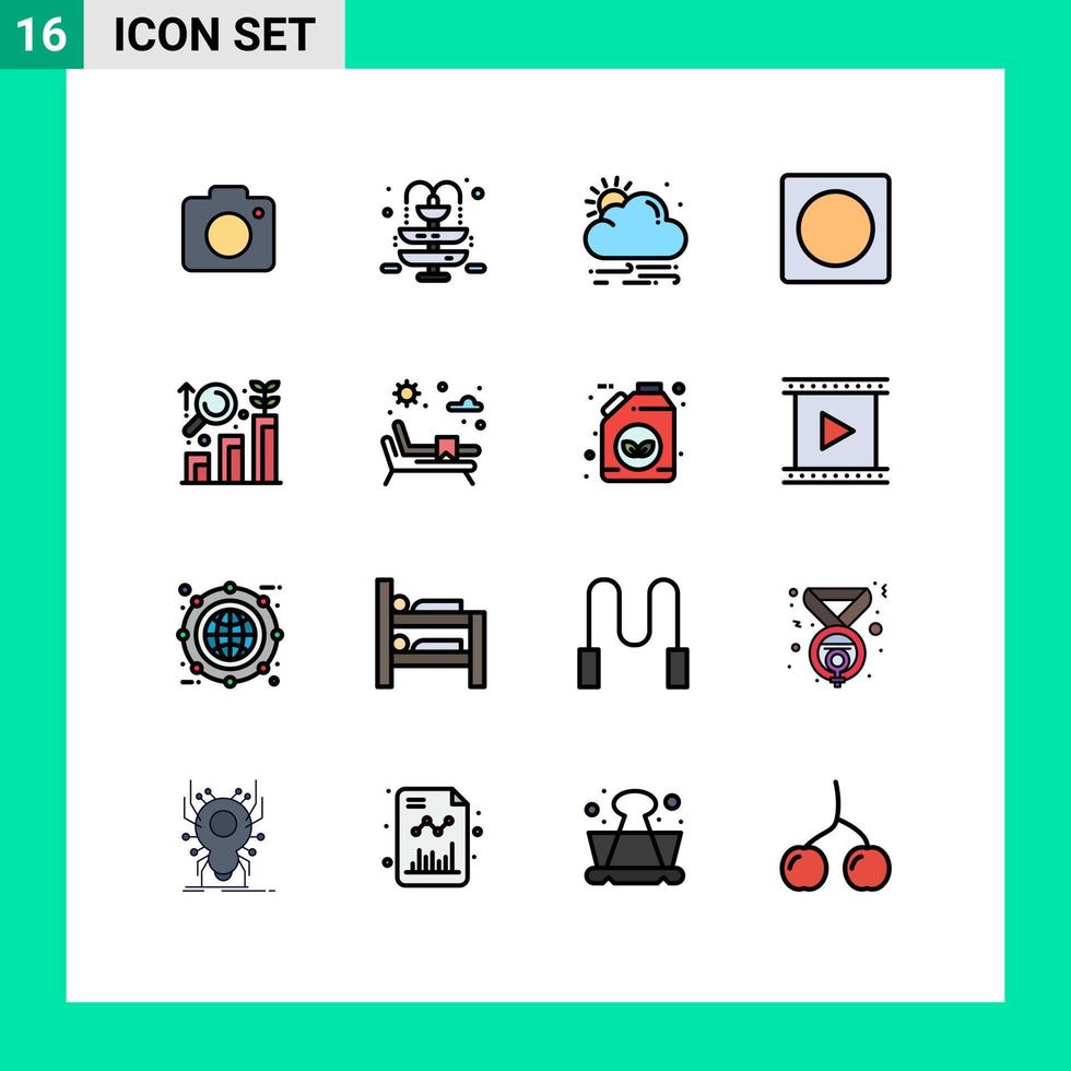 Universal Icon Symbols Group of 16 Modern Flat Color Filled Lines of growth analysis sun research layout Editable Creative Vector Design Elements