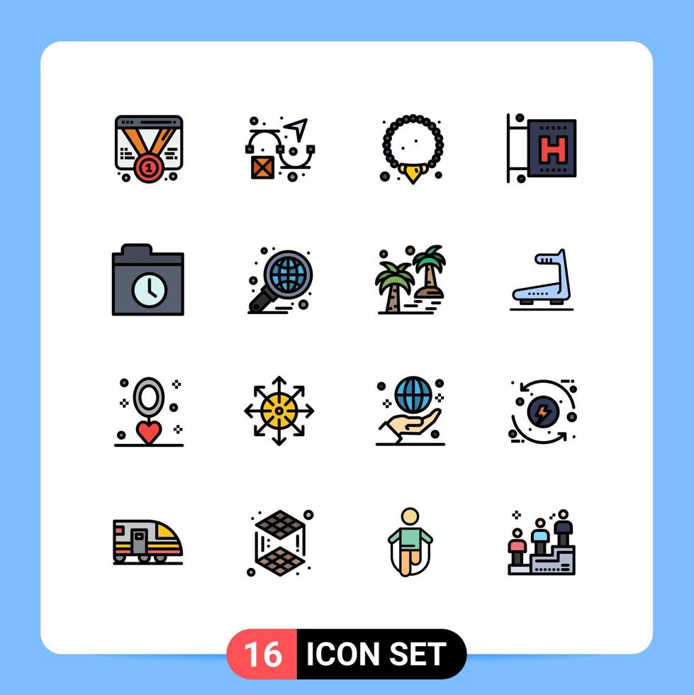 16 User Interface Flat Color Filled Line Pack of modern Signs and Symbols of analysis folder bracelet backup travel Editable Creative Vector Design Elements