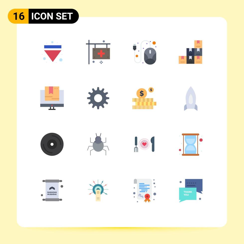 Mobile Interface Flat Color Set of 16 Pictograms of e logistic hospital boxes hardware Editable Pack of Creative Vector Design Elements