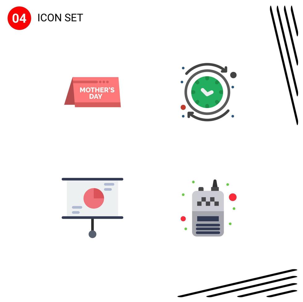 grupo de 4 iconos planos modernos establecidos para los elementos de diseño de vectores editables de estrategia de reloj de tiempo comercial de calendario
