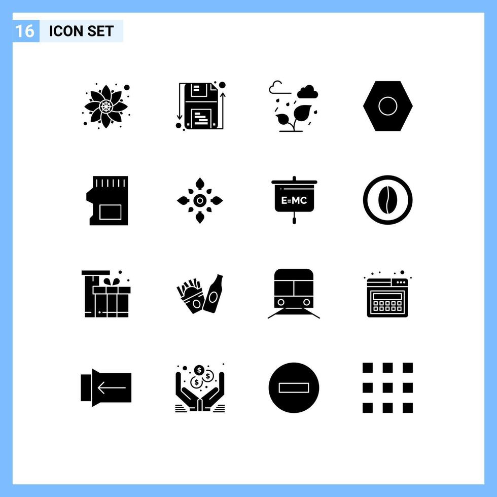 Set of 16 Modern UI Icons Symbols Signs for storage sd card green user interface basic Editable Vector Design Elements