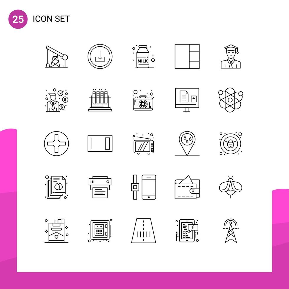 Stock Vector Icon Pack of 25 Line Signs and Symbols for businessman graduate breakfast education layout Editable Vector Design Elements