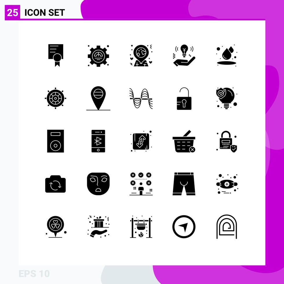 Modern Set of 25 Solid Glyphs Pictograph of beach humid love drop safe Editable Vector Design Elements
