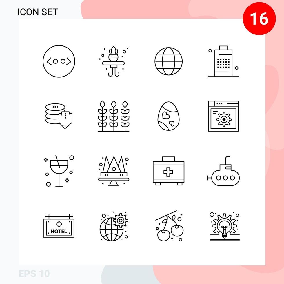 Vector Pack of 16 Icons in Line Style Creative Outline Pack isolated on White Background for Web and Mobile Creative Black Icon vector background