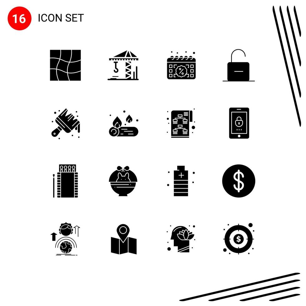 Stock Vector Icon Pack of 16 Line Signs and Symbols for arts unlock date security padlock Editable Vector Design Elements