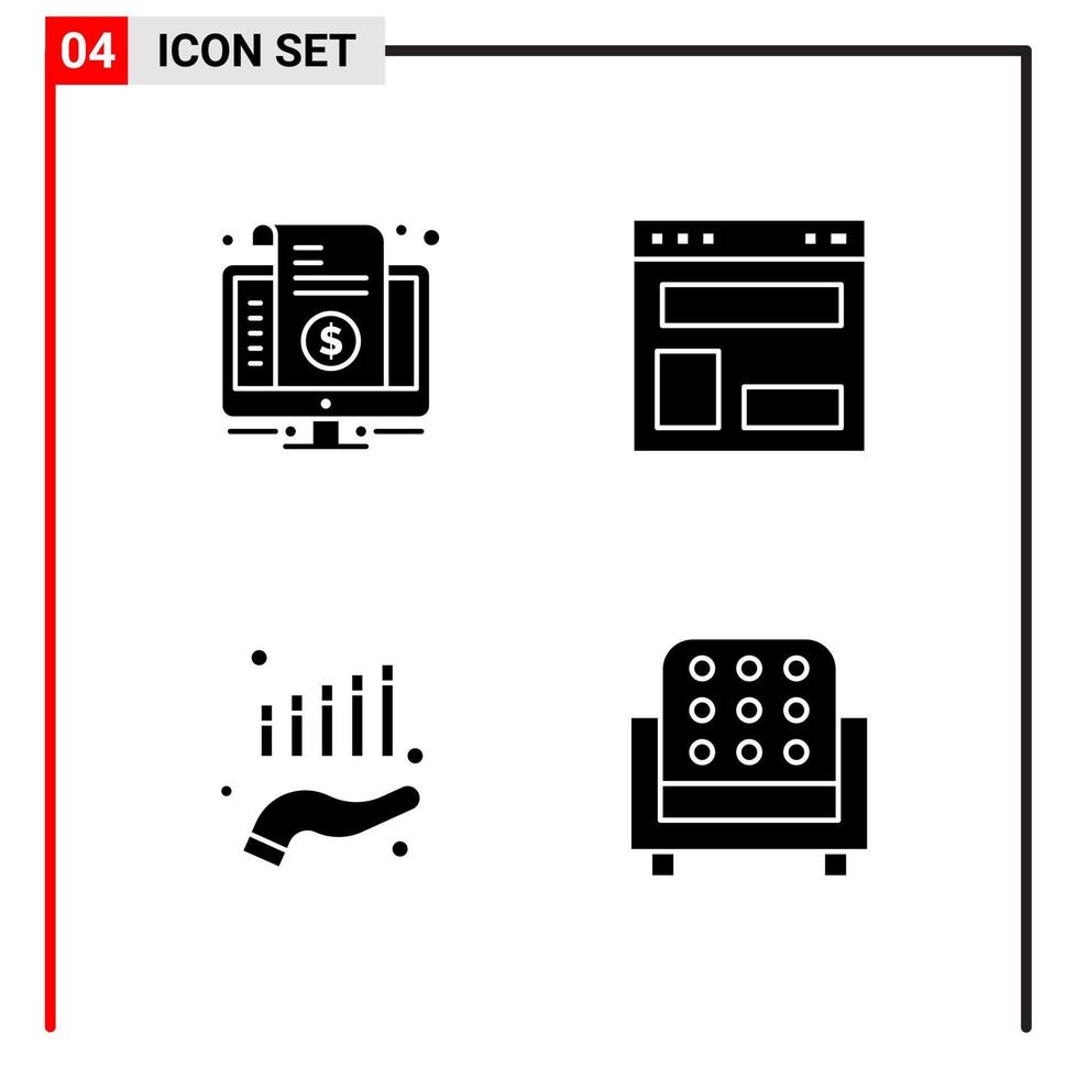 4 General Icons for website design print and mobile apps 4 Glyph Symbols Signs Isolated on White Background 4 Icon Pack Creative Black Icon vector background