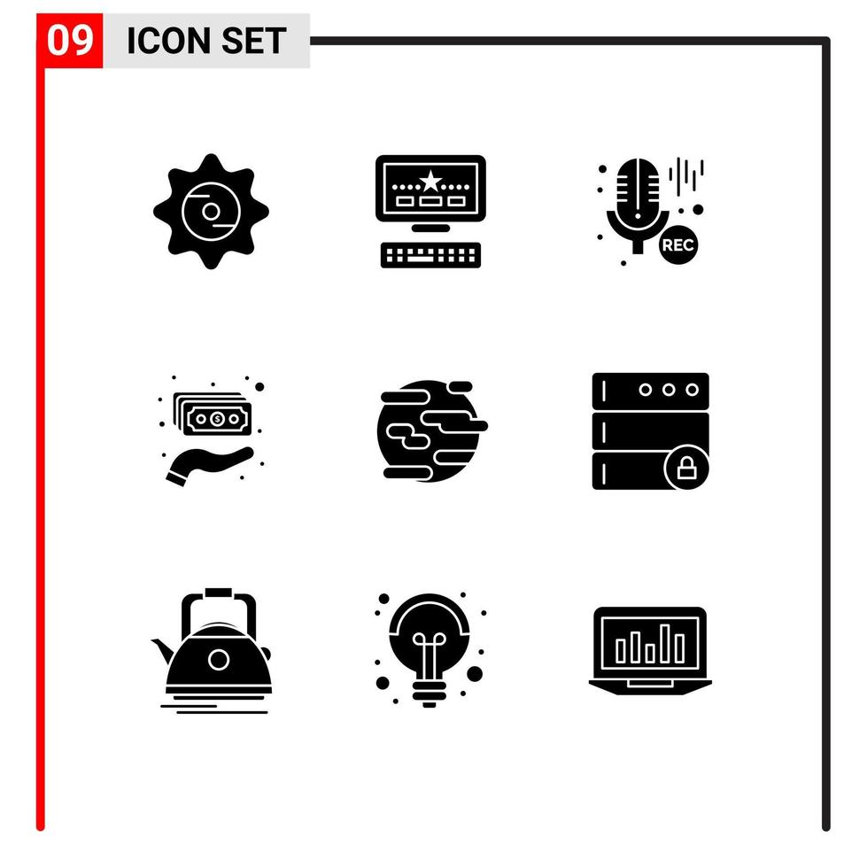 Set of 9 Modern UI Icons Symbols Signs for pollution environment microphone money hand Editable Vector Design Elements