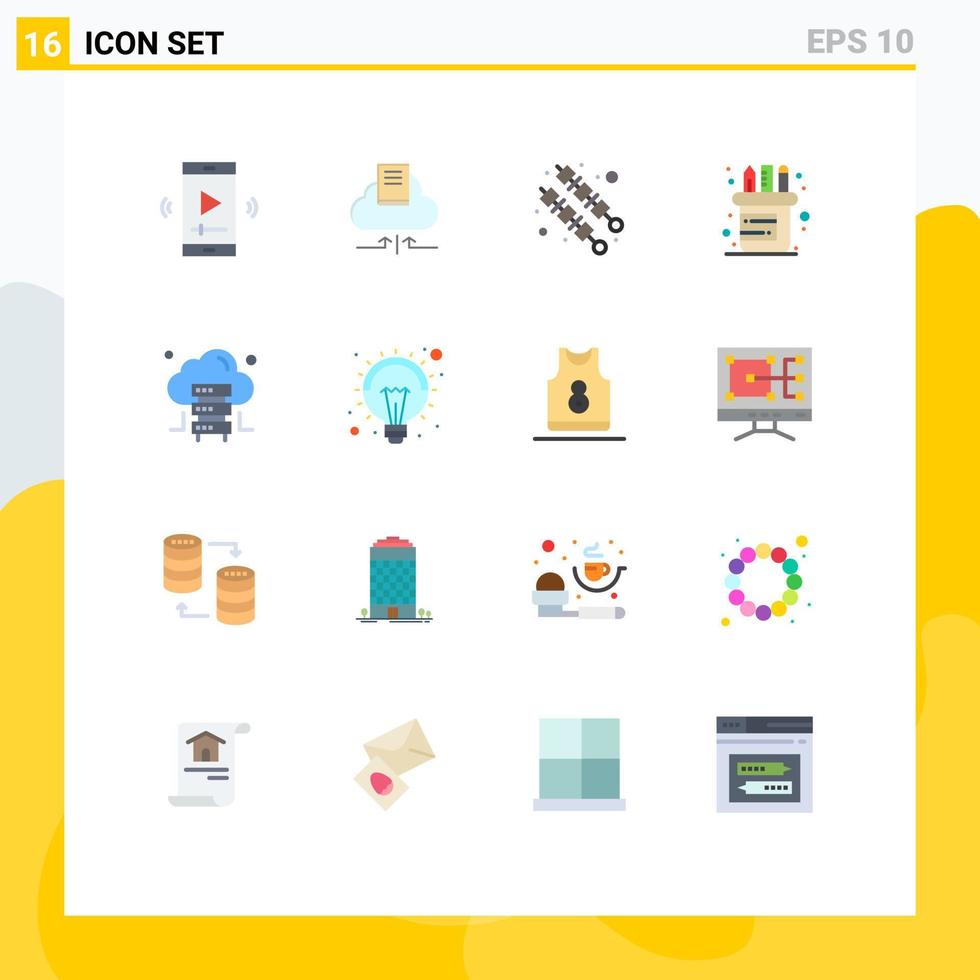 Universal Icon Symbols Group of 16 Modern Flat Colors of server cloud notebook supplies office Editable Pack of Creative Vector Design Elements