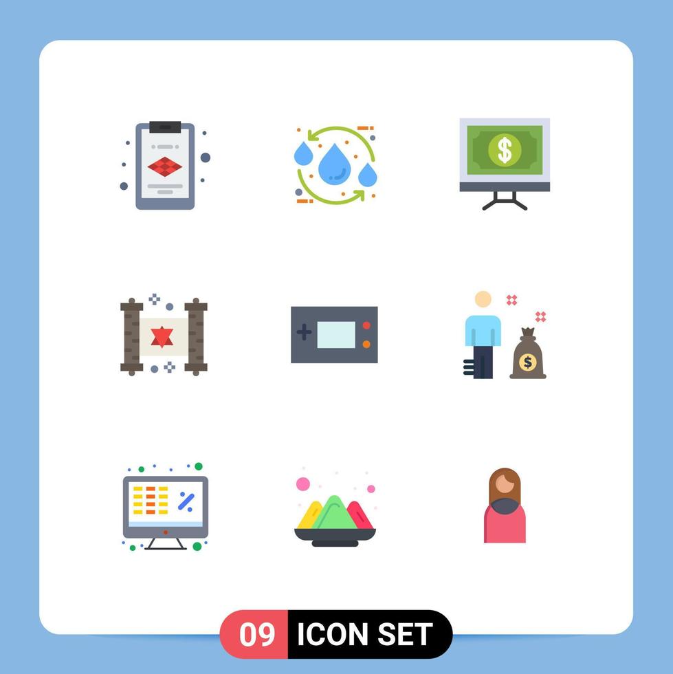 9 Universal Flat Color Signs Symbols of electronics religion click party hanukkah Editable Vector Design Elements