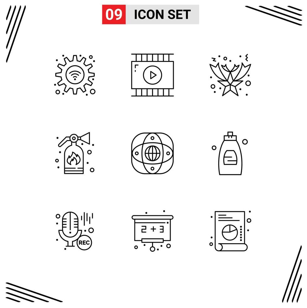 9 Universal Outlines Set for Web and Mobile Applications global connection christmas artificial fire Editable Vector Design Elements