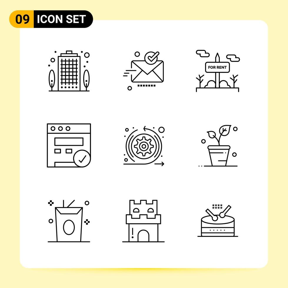 9 Creative Icons for Modern website design and responsive mobile apps 9 Outline Symbols Signs on White Background 9 Icon Pack Creative Black Icon vector background