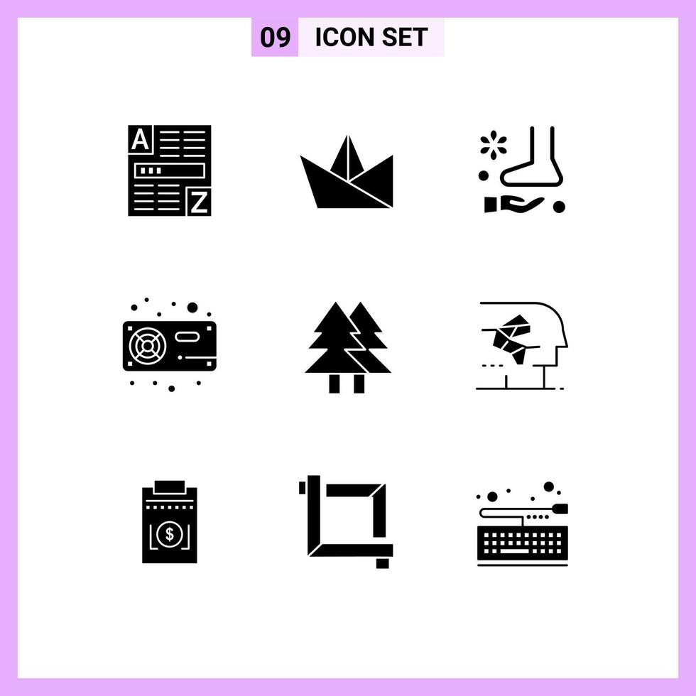 Pack of 9 Modern Solid Glyphs Signs and Symbols for Web Print Media such as christmas radiator massage hardware computer Editable Vector Design Elements
