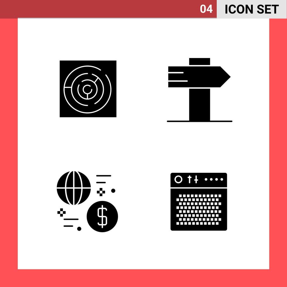 4 Icon Pack Solid Style Glyph Symbols on White Background Simple Signs for general designing Creative Black Icon vector background