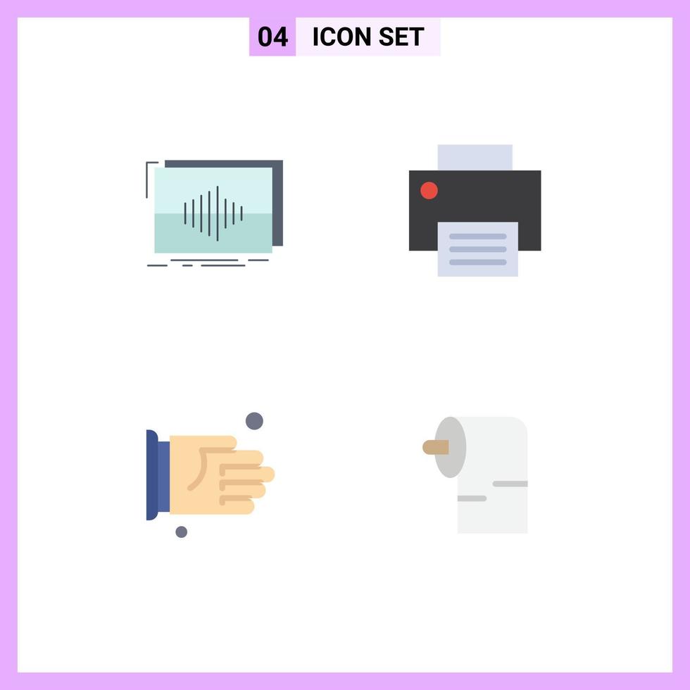 Set of 4 Vector Flat Icons on Grid for audio printer sequence devices handshake Editable Vector Design Elements