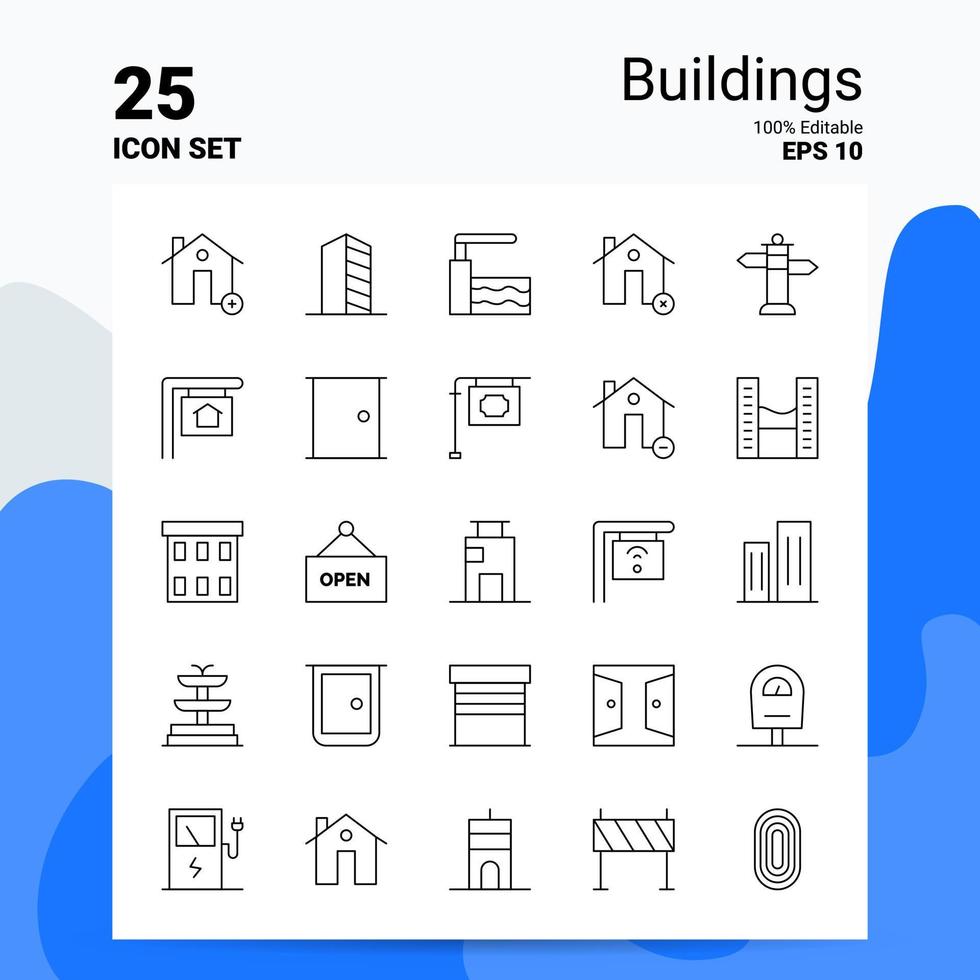 conjunto de iconos de 25 edificios 100 archivos eps 10 editables concepto de logotipo de empresa ideas diseño de icono de línea vector