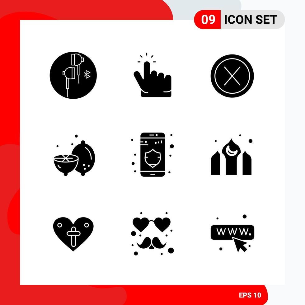 Creative Set of 9 Universal Glyph Icons isolated on White Background Creative Black Icon vector background