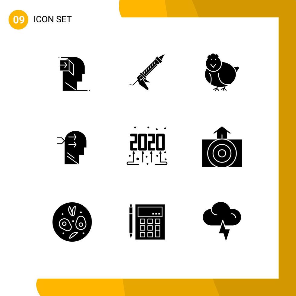 Modern Set of 9 Solid Glyphs Pictograph of thinking head construction mental chang baby Editable Vector Design Elements