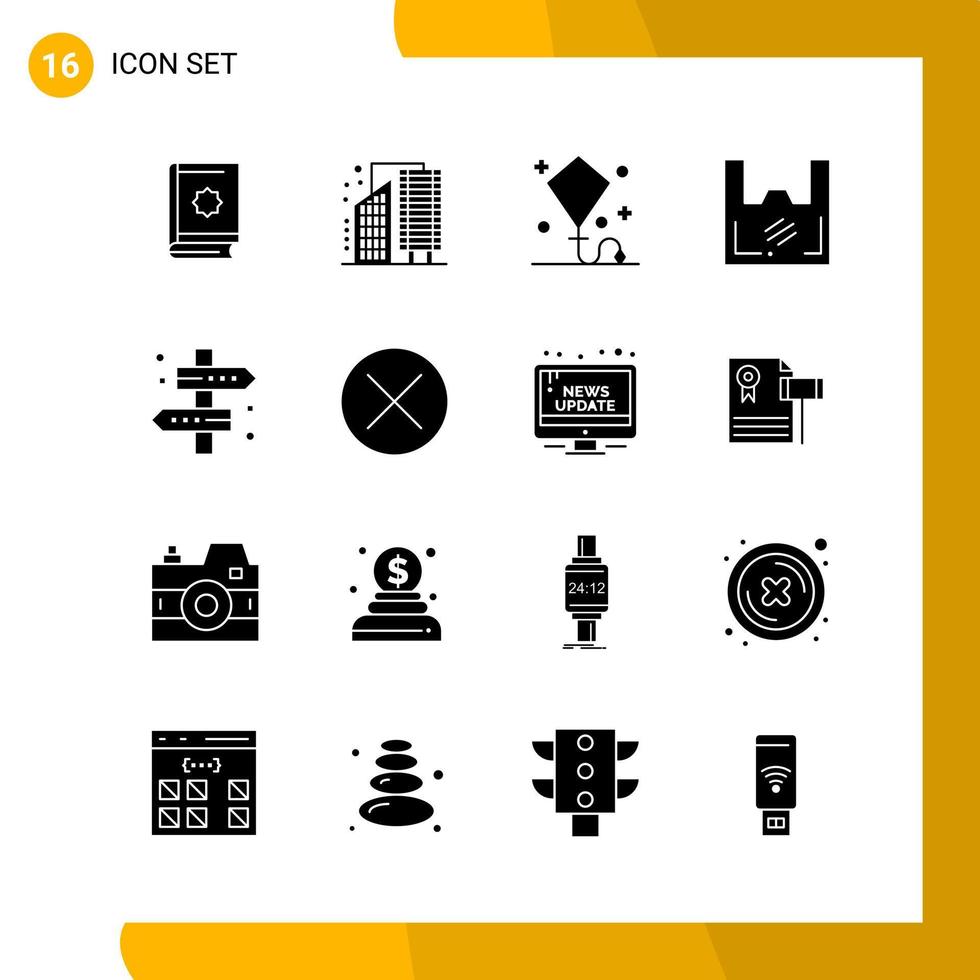 16 Icon Set Solid Style Icon Pack Glyph Symbols isolated on White Backgound for Responsive Website Designing Creative Black Icon vector background