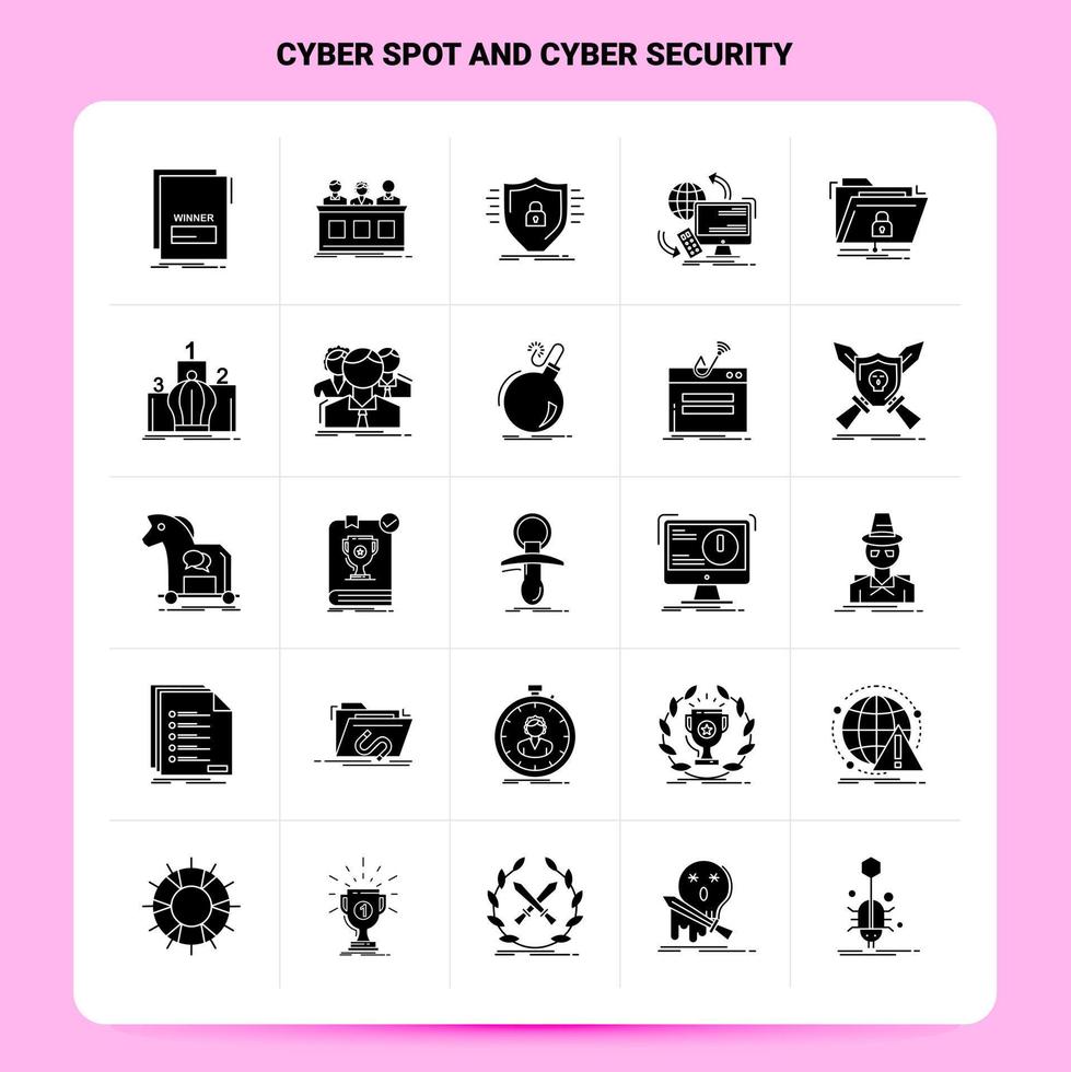 Solid 25 Cyber Spot And Cyber Security Icon set Vector Glyph Style Design Black Icons Set Web and Mobile Business ideas design Vector Illustration