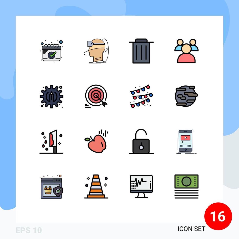 Modern Set of 16 Flat Color Filled Lines and symbols such as pencil creative vr teachers education Editable Creative Vector Design Elements