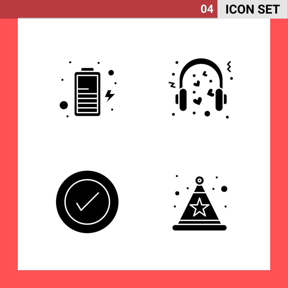 paquete de 4 iconos símbolos de glifo de estilo sólido sobre fondo blanco signos simples para el diseño general fondo de vector de icono negro creativo