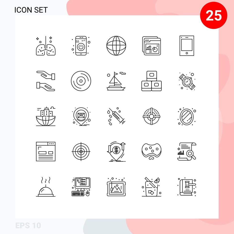 Universal Icon Symbols Group of 25 Modern Lines of devices web turn on rate analysis Editable Vector Design Elements