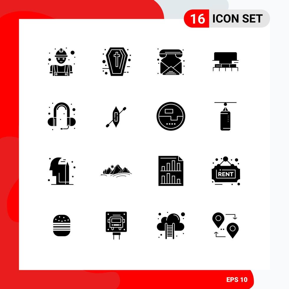 Solid Glyph Pack of 16 Universal Symbols of ear scale contacts tool level Editable Vector Design Elements