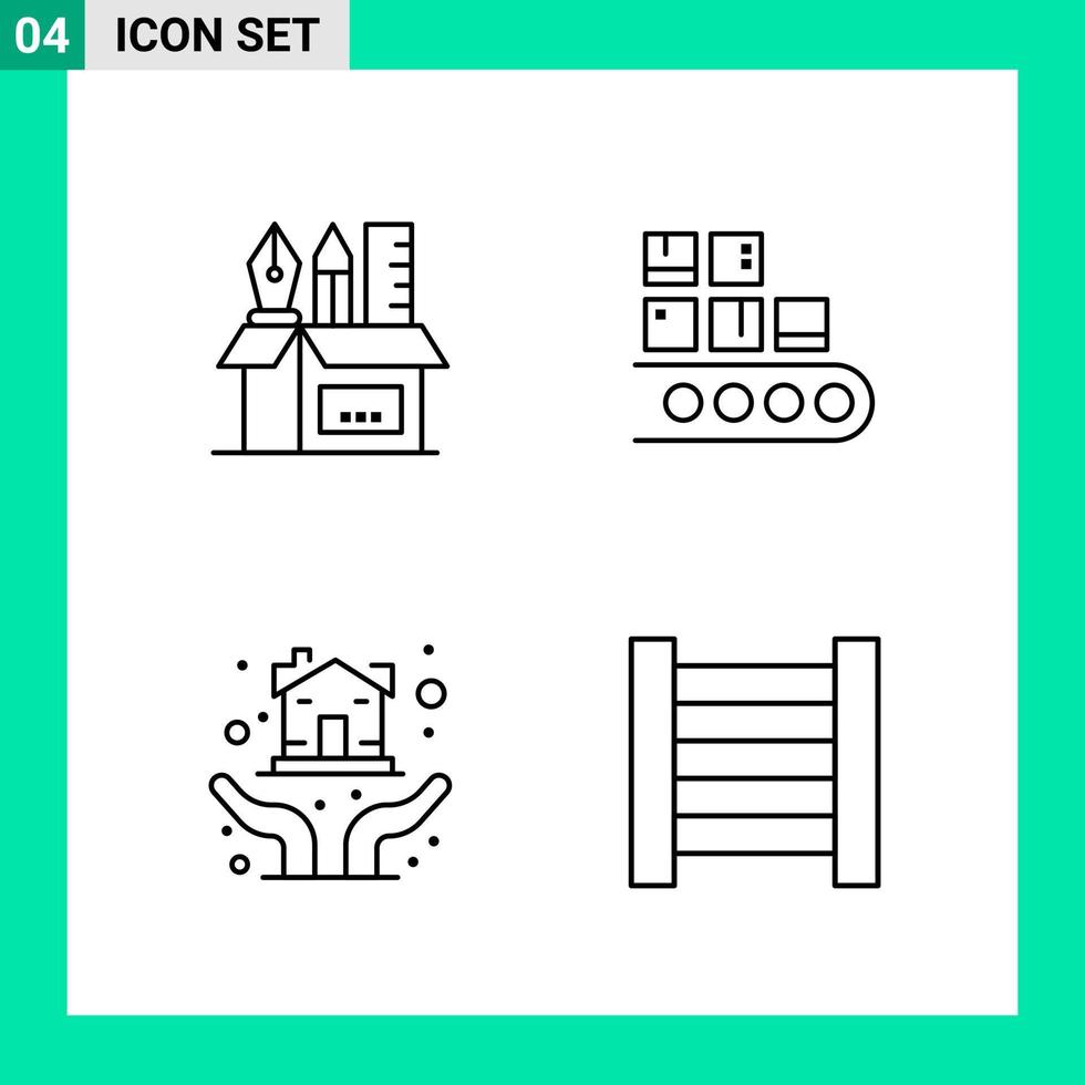 Pack of 4 Line Style Icon Set Outline Symbols for print Creative Signs Isolated on White Background 4 Icon Set Creative Black Icon vector background
