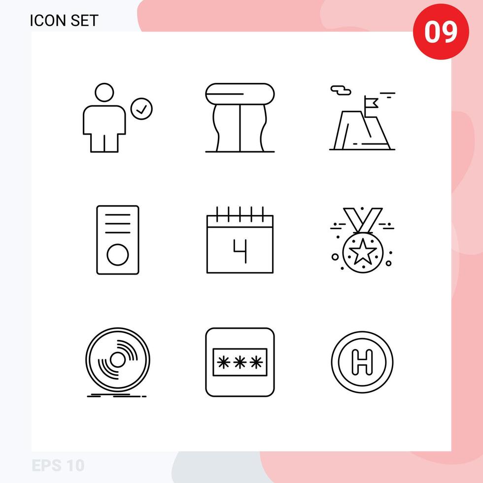 Stock Vector Icon Pack of 9 Line Signs and Symbols for hardware devices flag desktop land Editable Vector Design Elements