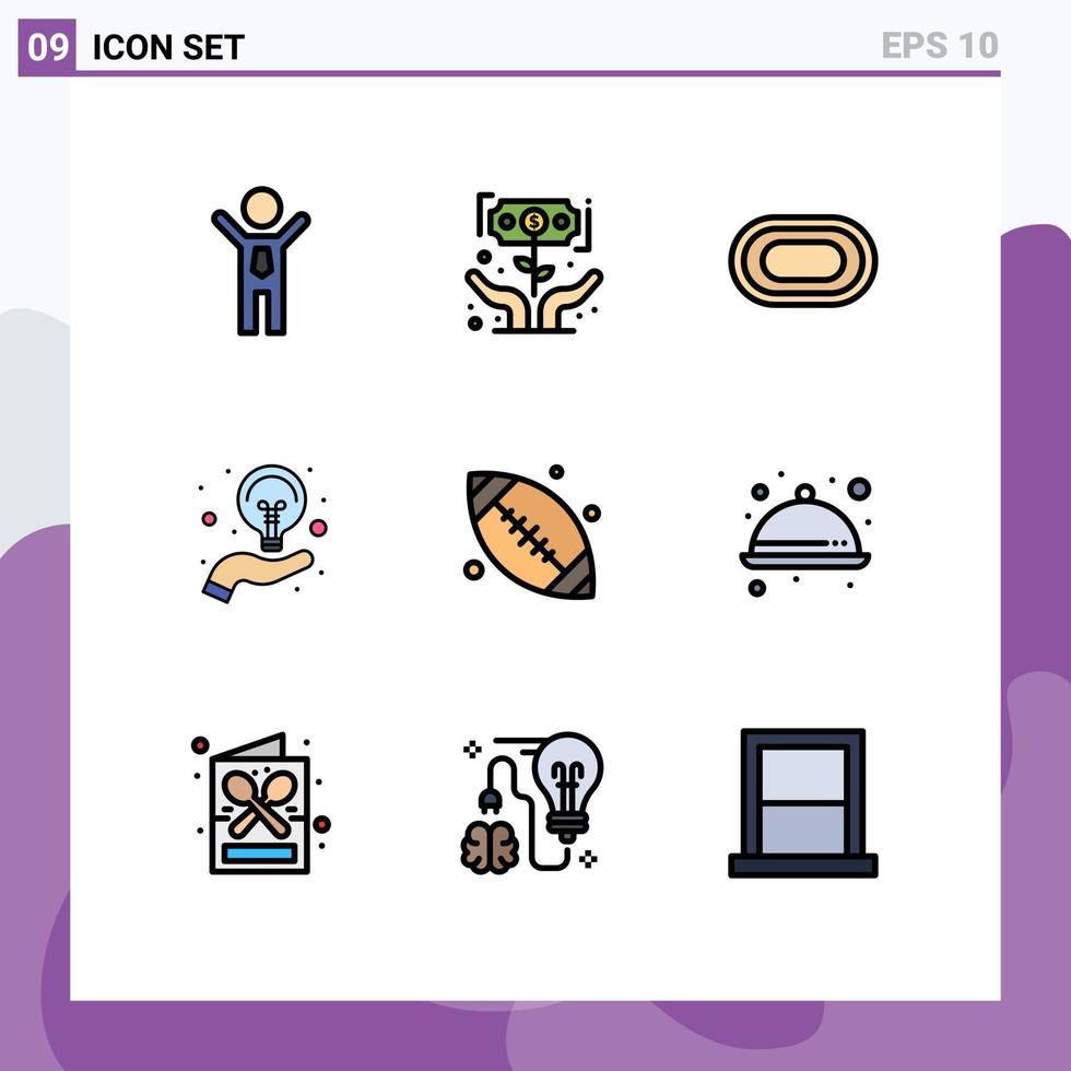 grupo de 9 signos y símbolos de colores planos de línea rellena para elementos de diseño de vectores editables de deporte creativo de dinero manual de canadá