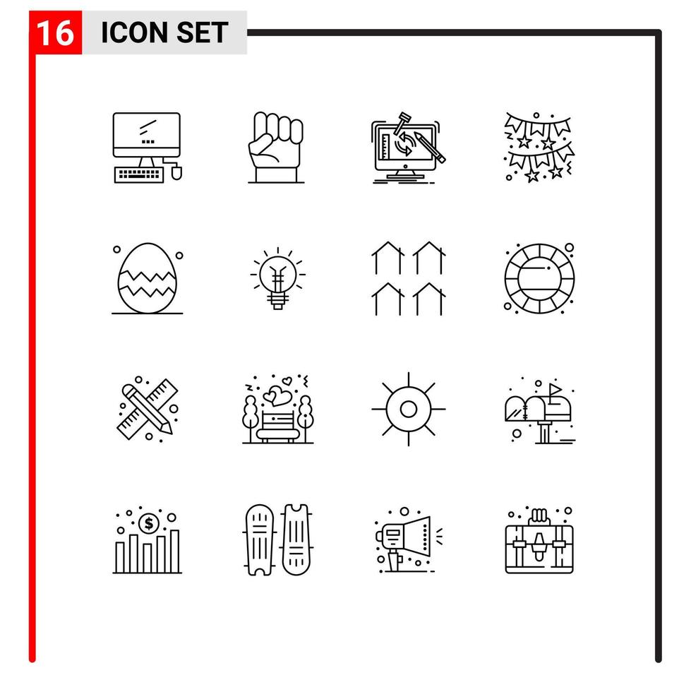 Set of 16 Vector Outlines on Grid for red bow power processing tools Editable Vector Design Elements