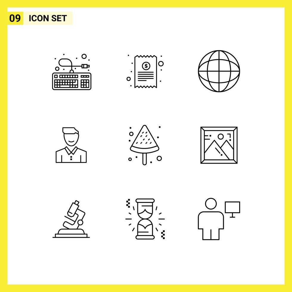 9 User Interface Outline Pack of modern Signs and Symbols of person happy achievement face avatar Editable Vector Design Elements