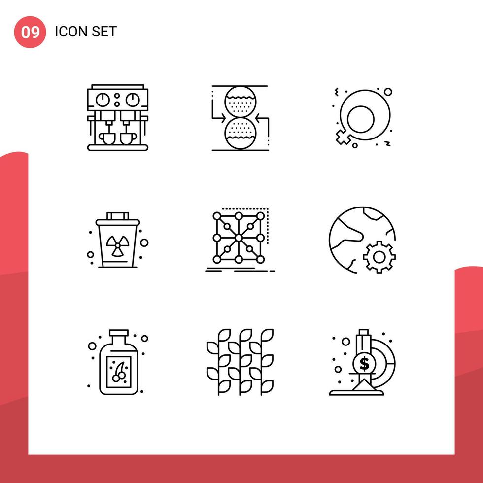 Outline Pack of 9 Universal Symbols of app data feminism trash garbage Editable Vector Design Elements