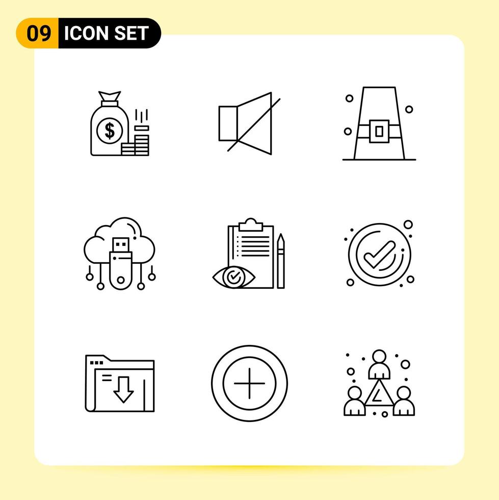 9 Creative Icons for Modern website design and responsive mobile apps 9 Outline Symbols Signs on White Background 9 Icon Pack Creative Black Icon vector background