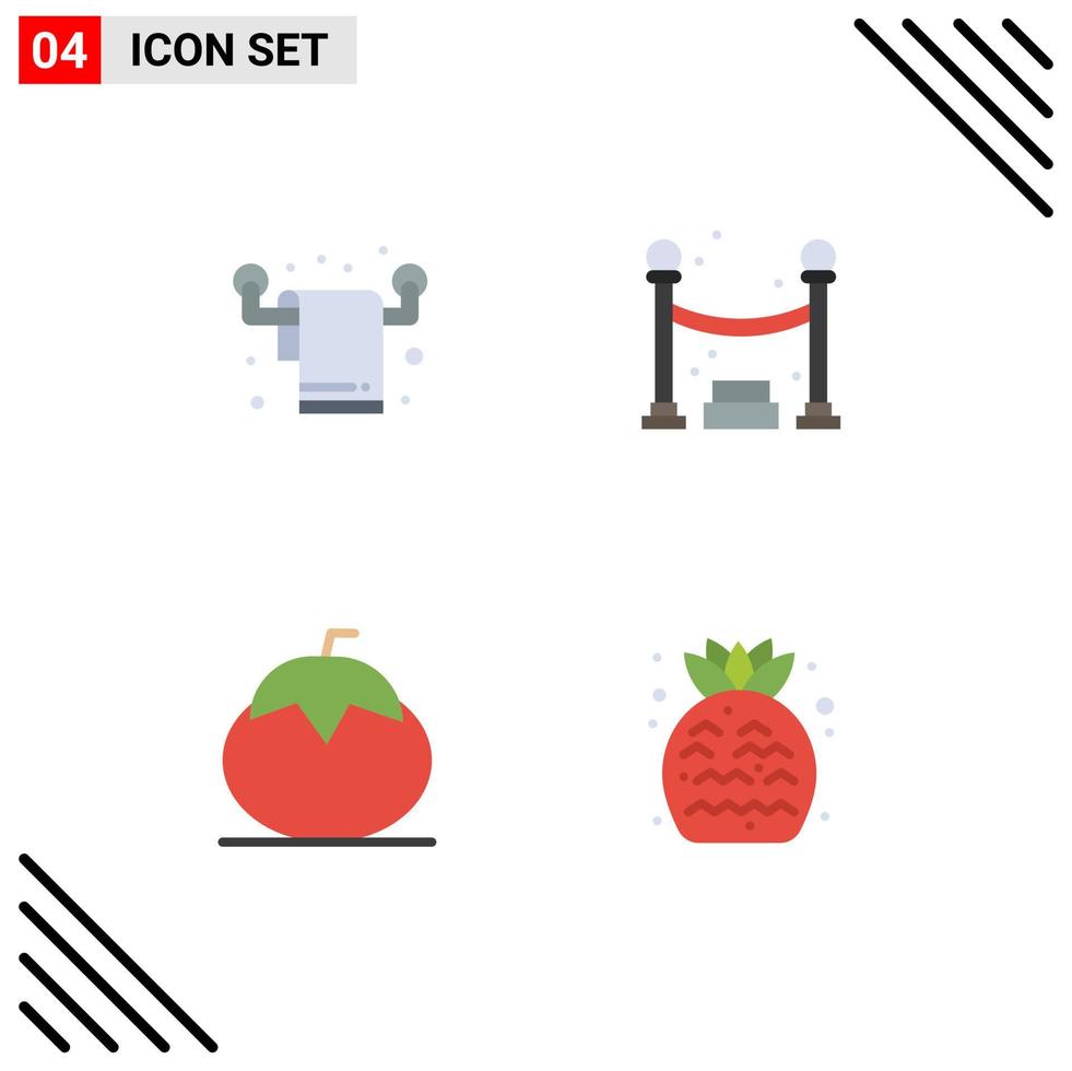 conjunto de 4 iconos planos vectoriales en la cuadrícula para el mantenimiento de la casa toalla saludable fiesta verduras elementos de diseño vectorial editables vector