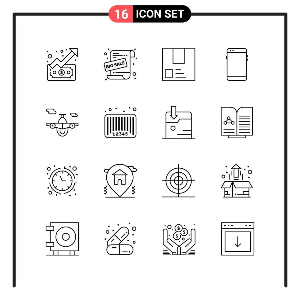 Set of 16 Line Style Icons for web and mobile Outline Symbols for print Line Icon Signs Isolated on White Background 16 Icon Set Creative Black Icon vector background