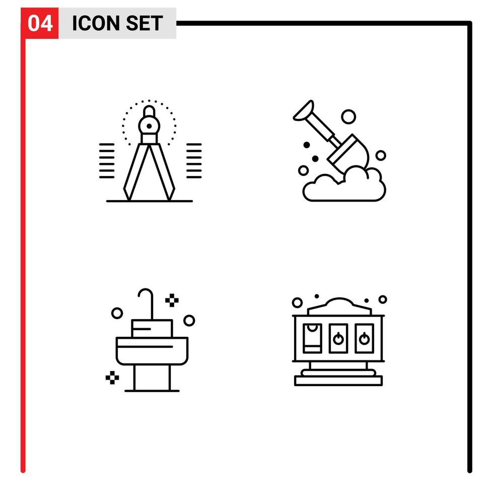 Mobile Interface Line Set of 4 Pictograms of compass sink geometry farm room Editable Vector Design Elements