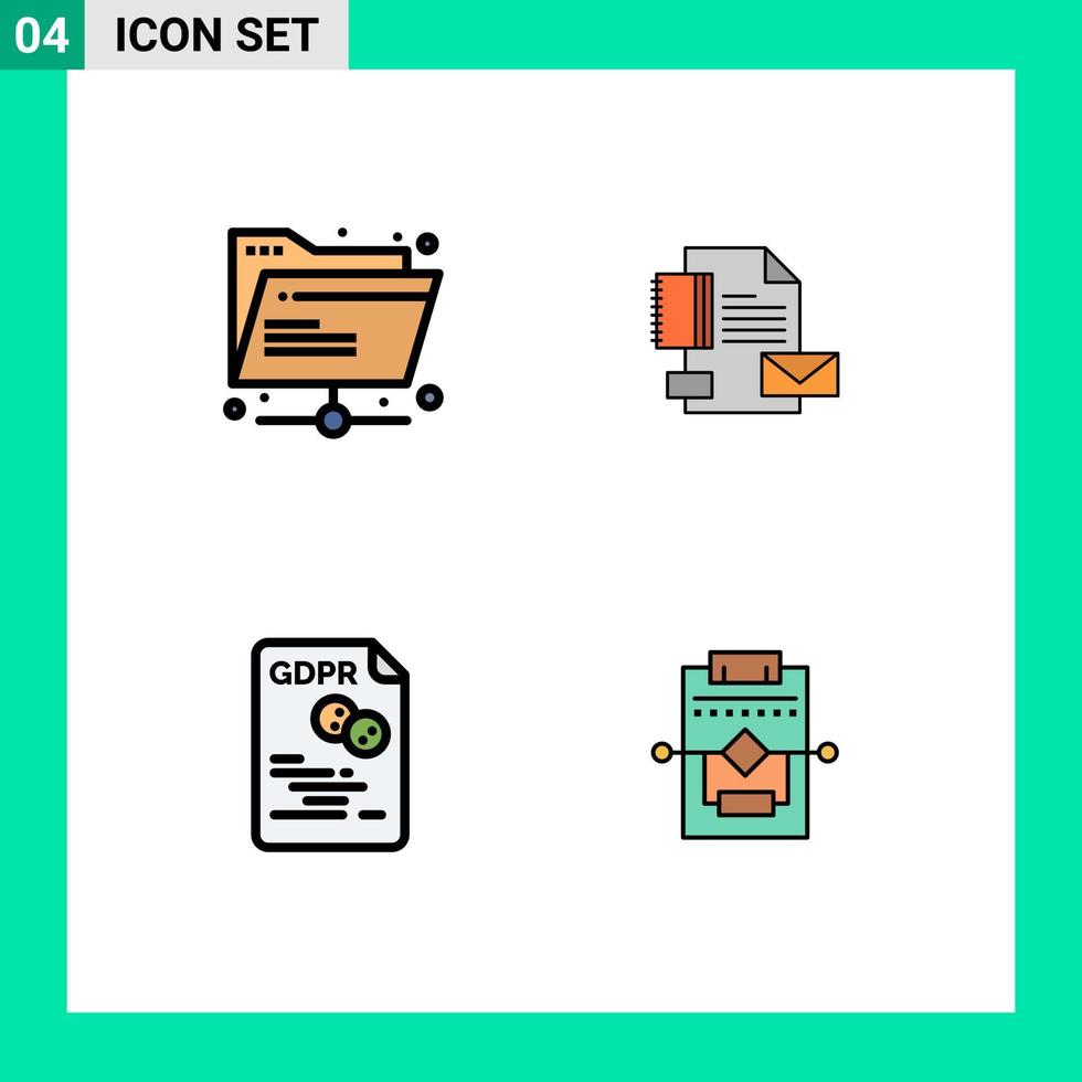 User Interface Pack of 4 Basic Filledline Flat Colors of folder data shared business file Editable Vector Design Elements