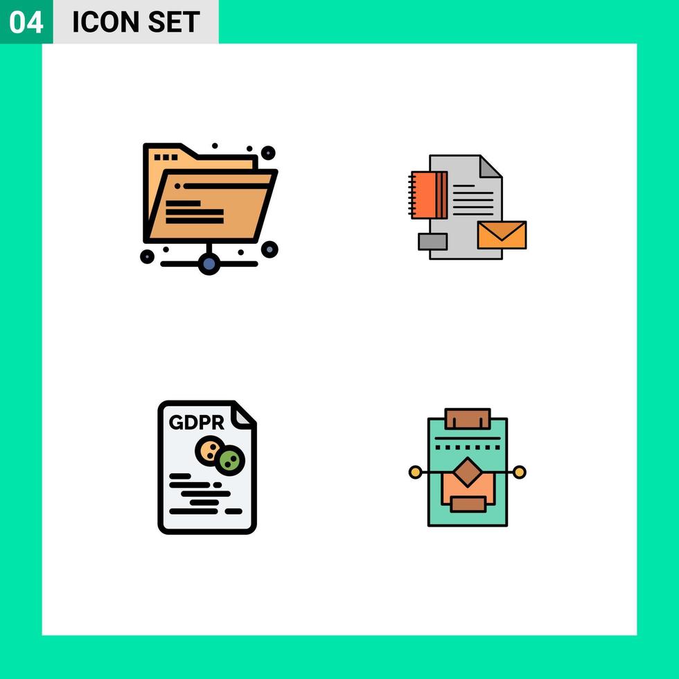 paquete de interfaz de usuario de 4 colores planos básicos de línea de relleno de datos de carpeta elementos de diseño de vector editables de archivos comerciales compartidos