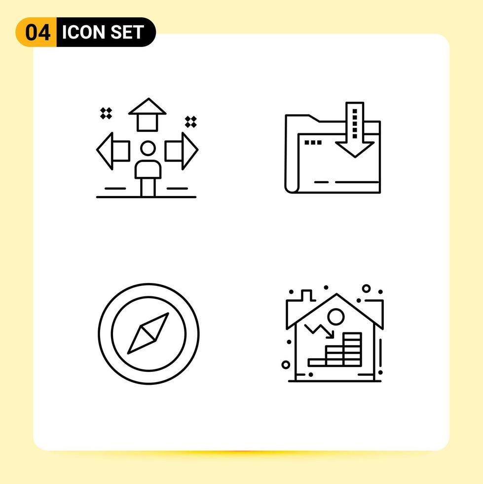 Set of 4 Commercial Filledline Flat Colors pack for direction compass man dawonlod map Editable Vector Design Elements