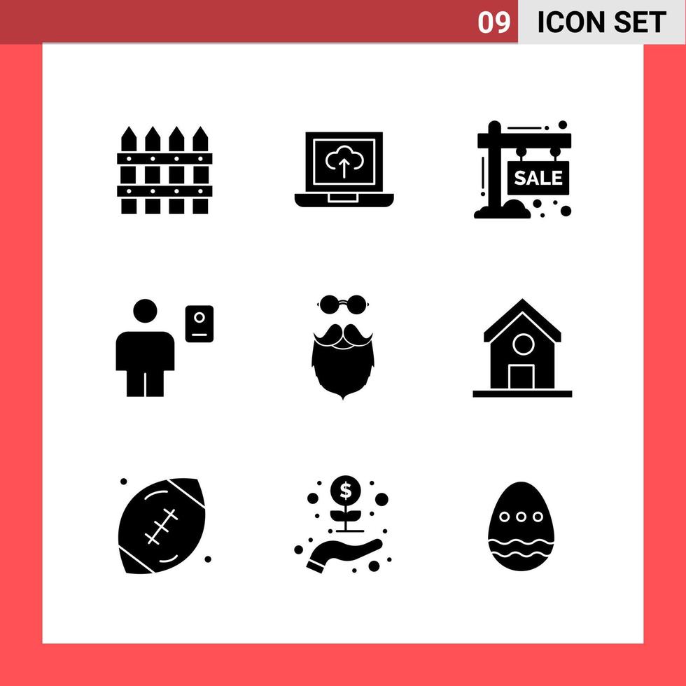 9 Icon Pack Solid Style Glyph Symbols on White Background Simple Signs for general designing Creative Black Icon vector background