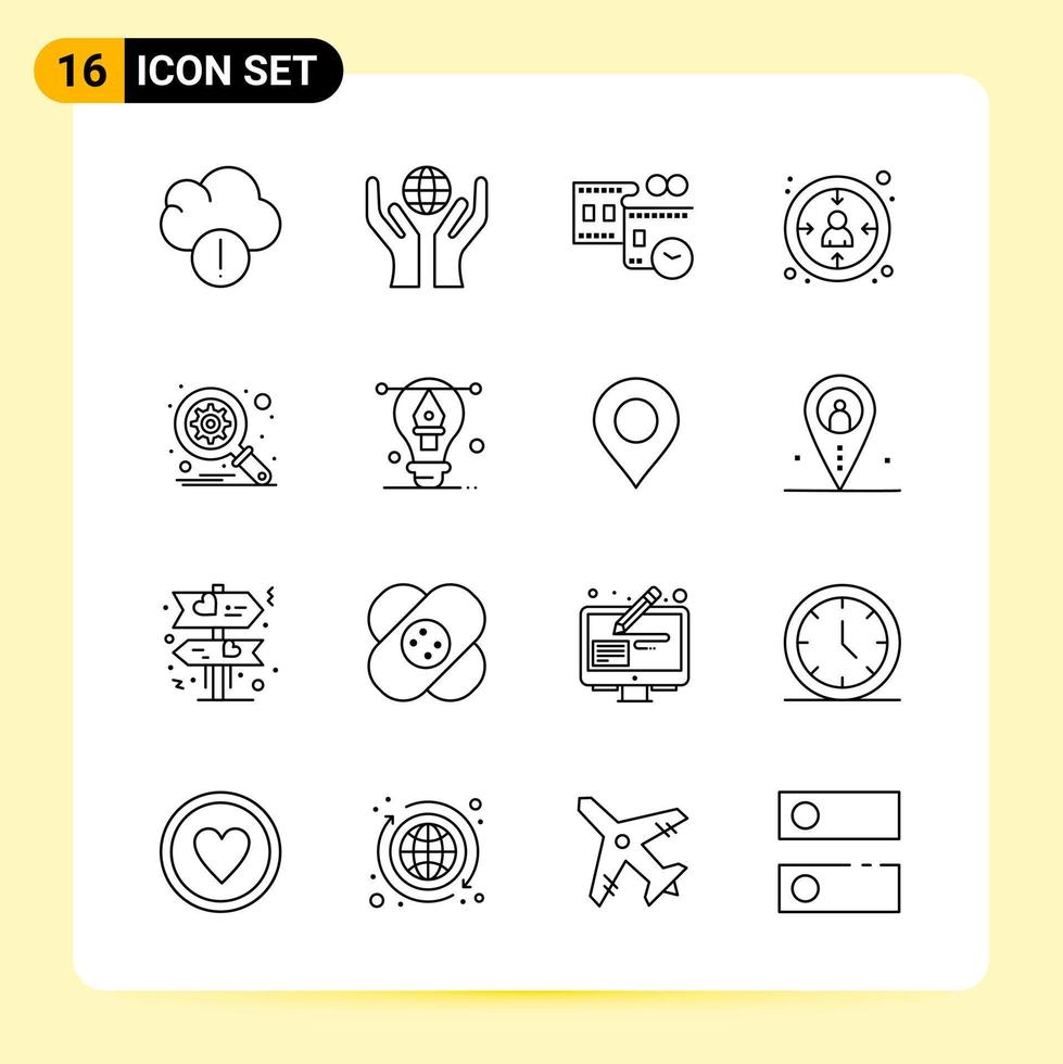 16 Creative Icons for Modern website design and responsive mobile apps 16 Outline Symbols Signs on White Background 16 Icon Pack Creative Black Icon vector background