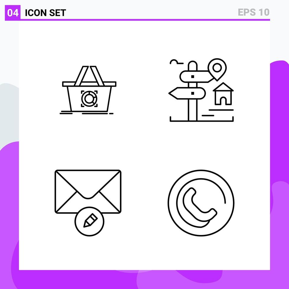 conjunto de 4 iconos en estilo de línea símbolos de contorno creativo para el diseño de sitios web y aplicaciones móviles signo de icono de línea simple aislado en fondo blanco 4 iconos creativo fondo de vector de icono negro