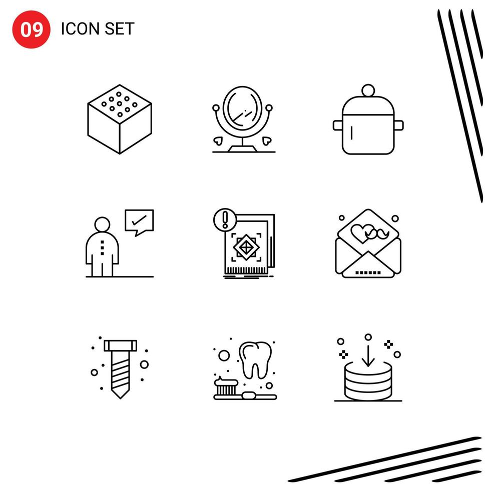 User Interface Pack of 9 Basic Outlines of infrastructure structure kitchen management corporate Editable Vector Design Elements