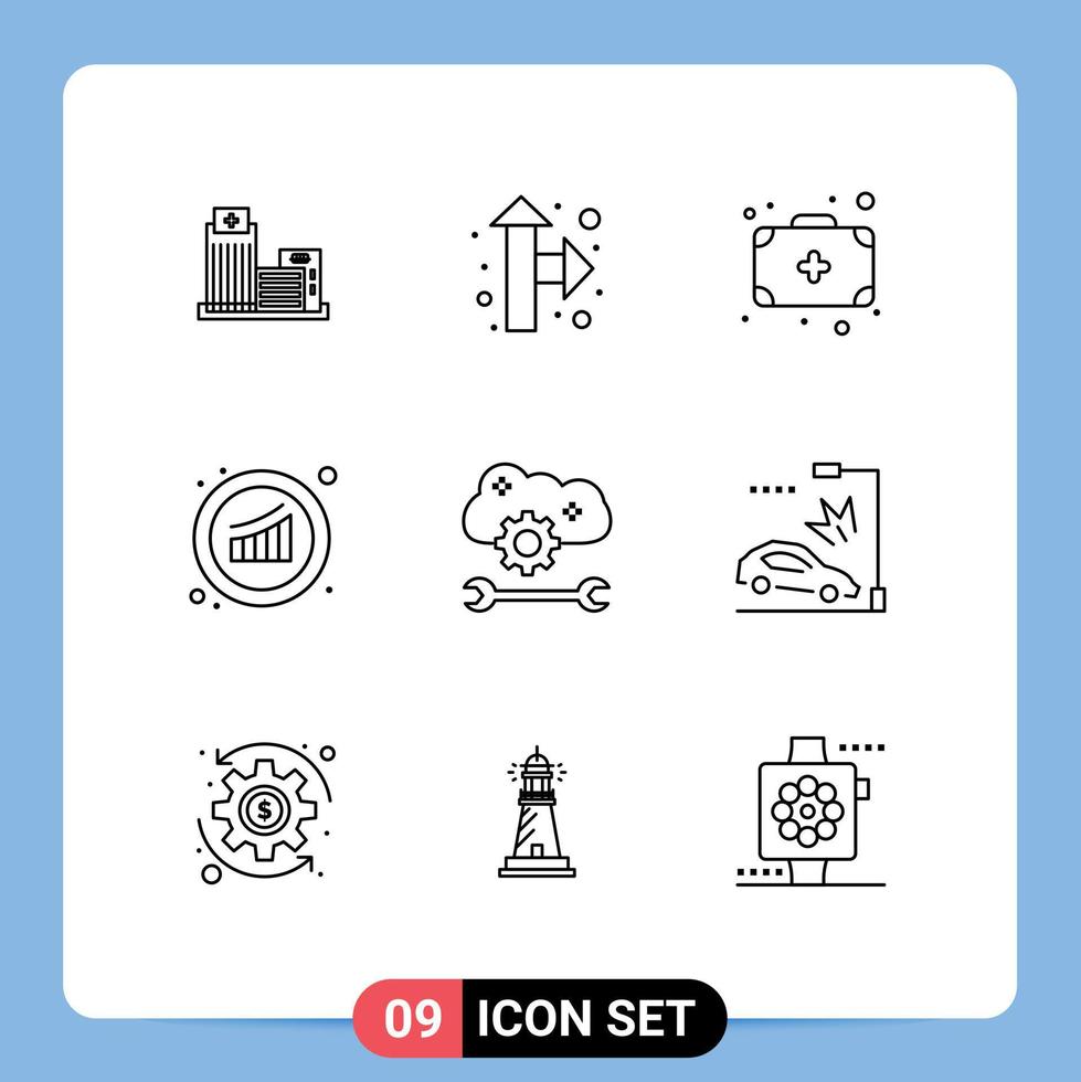 Set of 9 Vector Outlines on Grid for cloud preferences statistics bag sales growth Editable Vector Design Elements