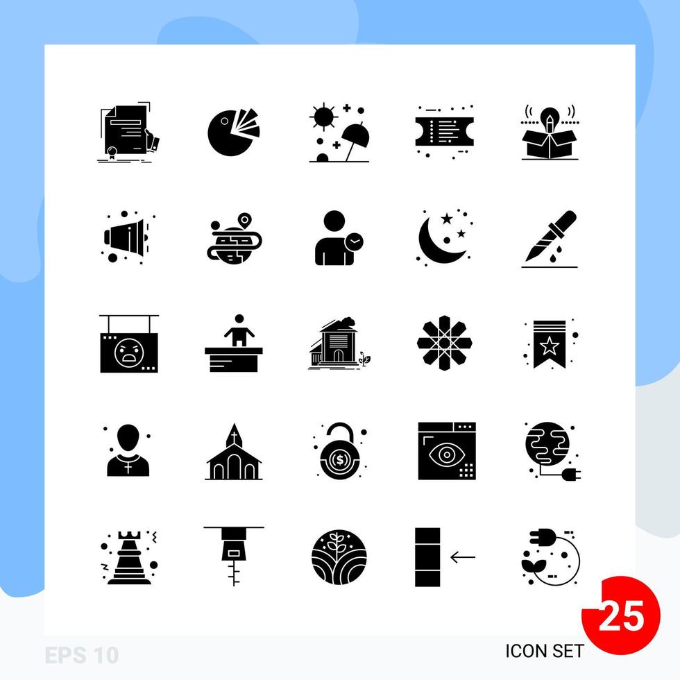 Modern Pack of 25 Icons Solid Glyph Symbols isolated on White Backgound for Website designing Creative Black Icon vector background