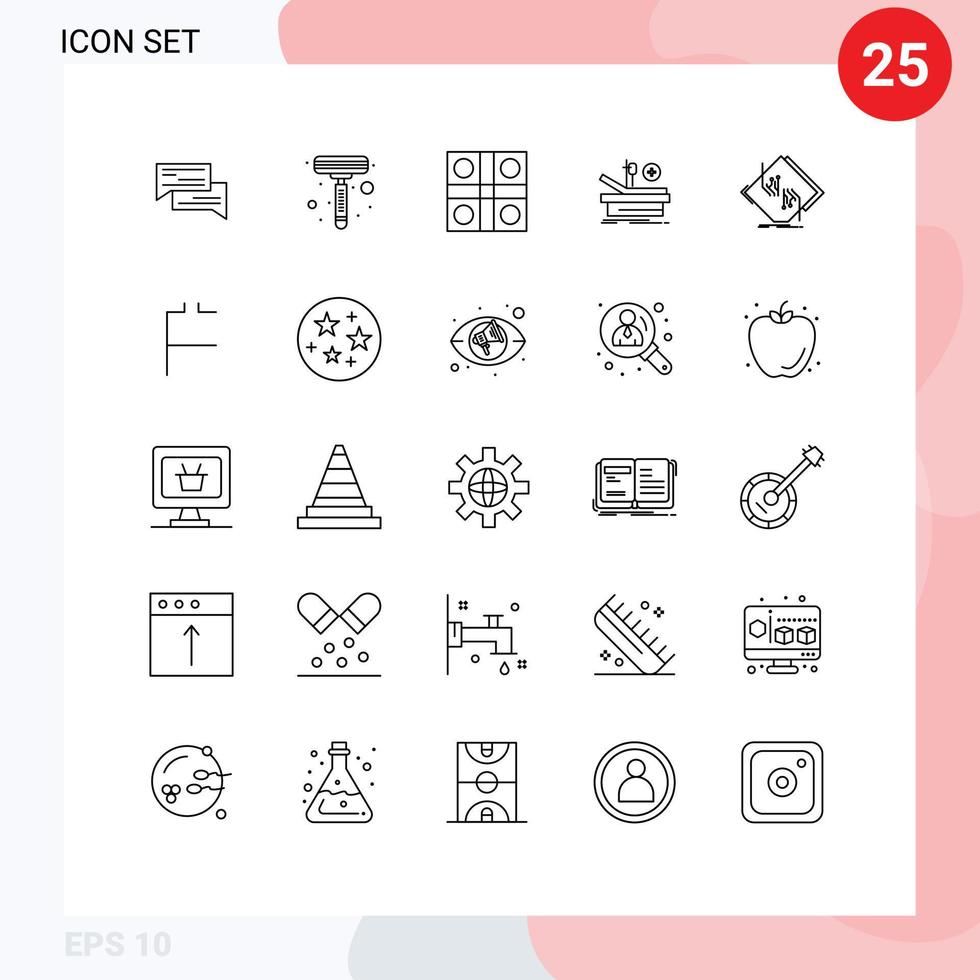 25 User Interface Line Pack of modern Signs and Symbols of medical operation shaver sports ludo board Editable Vector Design Elements