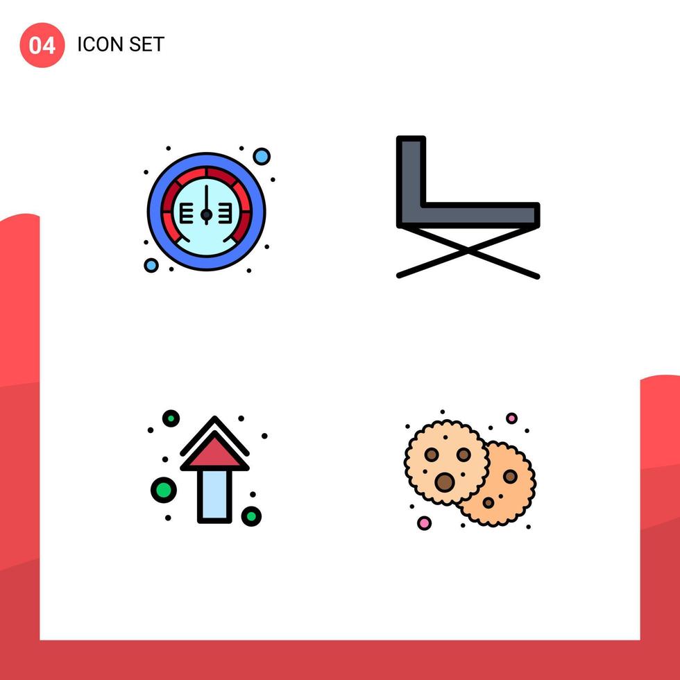 4 Universal Filledline Flat Color Signs Symbols of gauge arrow speed interior up Editable Vector Design Elements